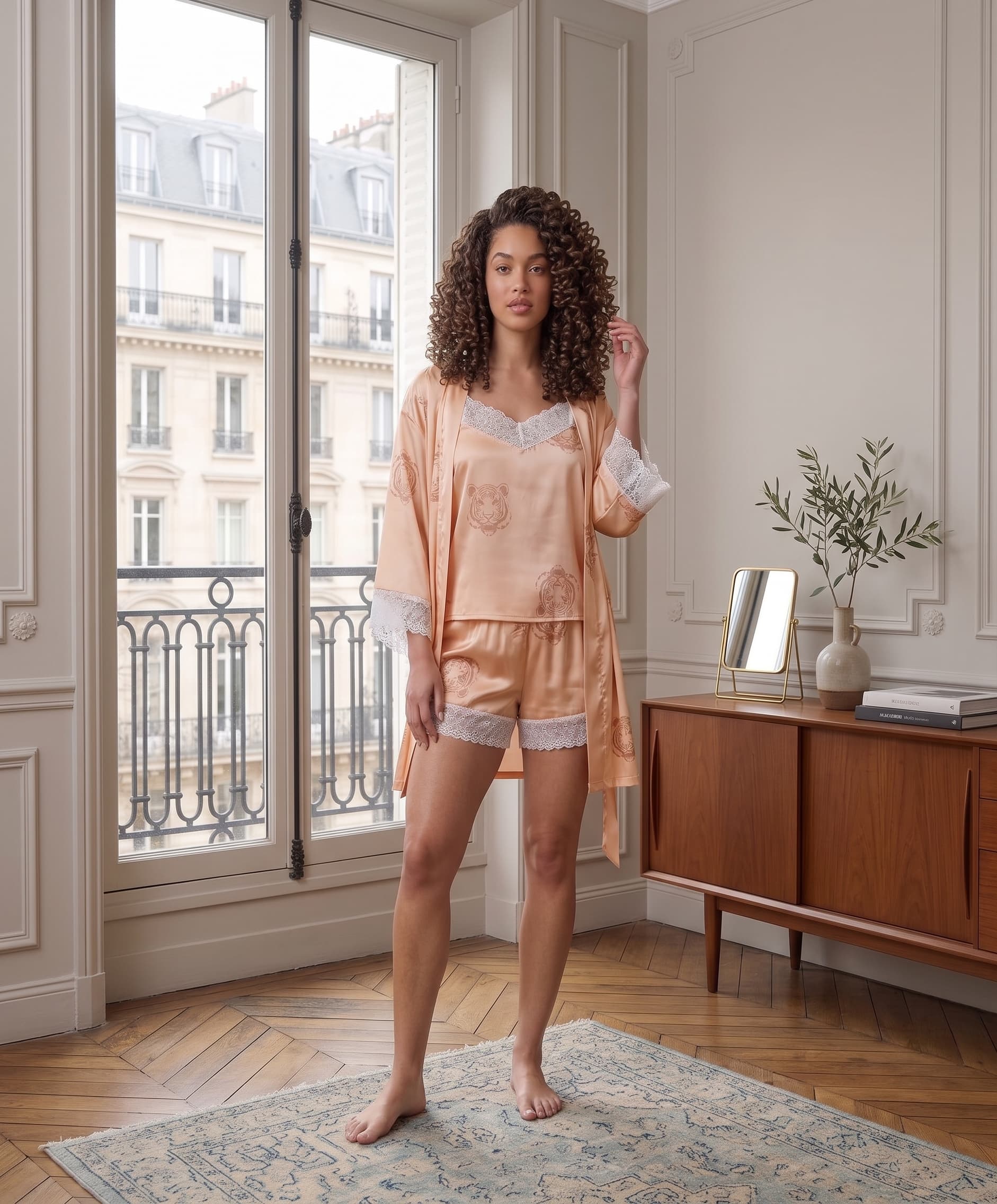 Elegant Satin Lace 3-Piece Sleepwear Set