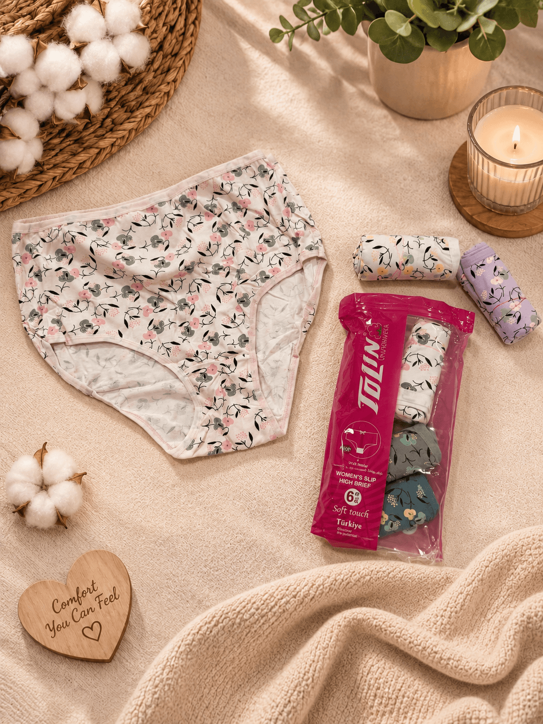 Pack of Six towel panties High waist
